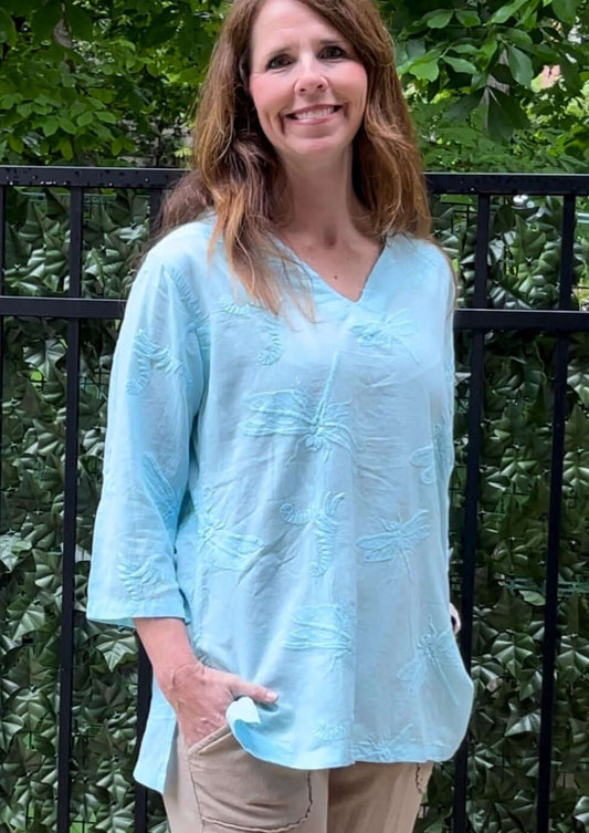 Dragonfly Embroidered Top Made in USA