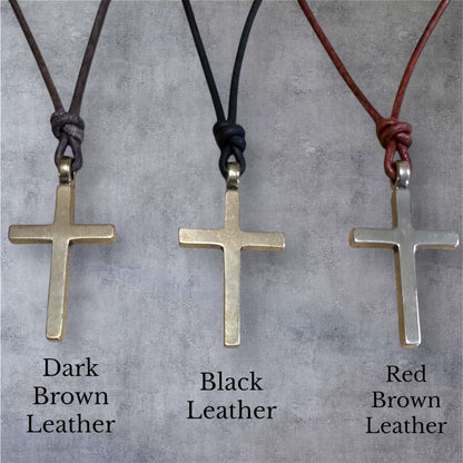FAITH Classic Cross Necklace - Bronze on Leather Cord