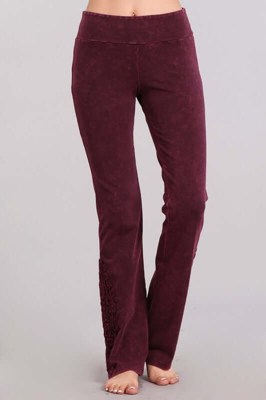 Mineral Washed Bootcut Jeggings Crochet Detail Made in USA