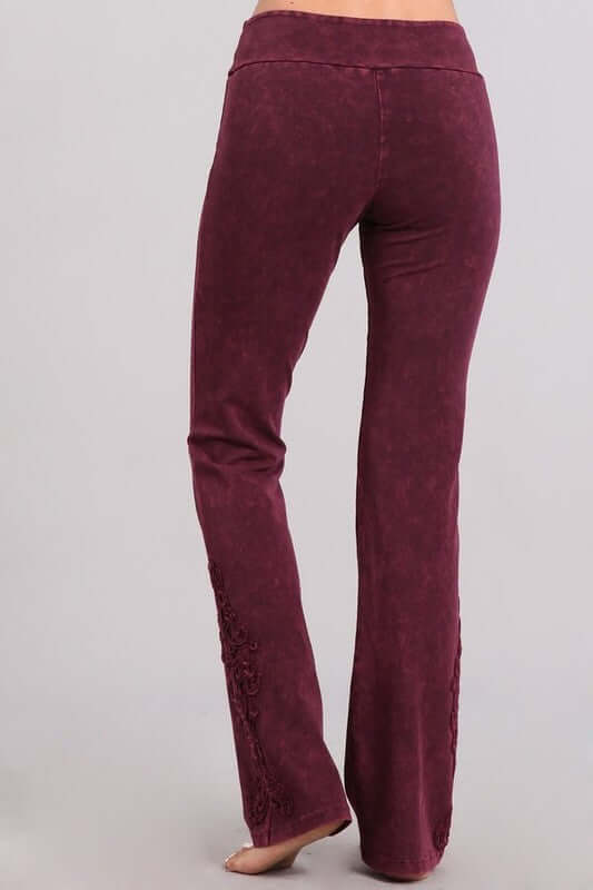 Mineral Washed Bootcut Jeggings Crochet Detail Made in USA