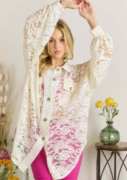 A Vacation Accessory Lace Button Down Shirt - Clearance Final Sale