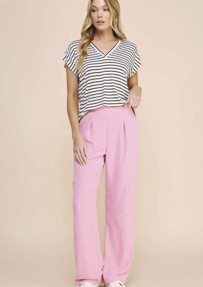 Casual Striped V-Neck Relaxed Fit Top CLEARANCE FINAL SALE