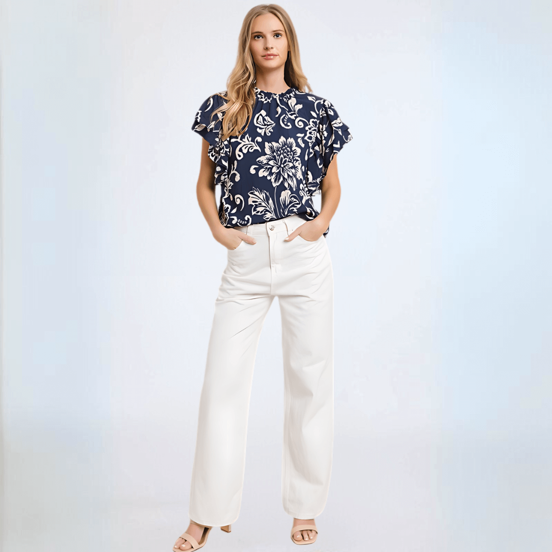 Navy Flutter Sleeve Top CLEARANCE FINAL SALE