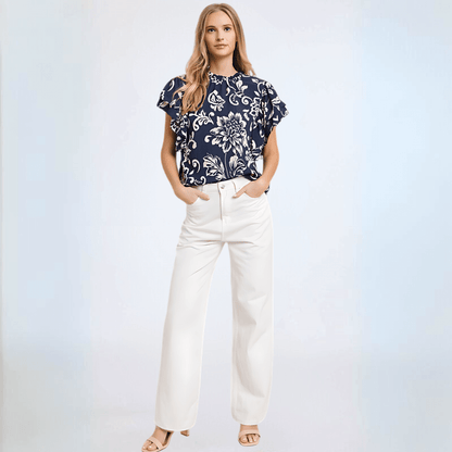 Navy Flutter Sleeve Top CLEARANCE FINAL SALE