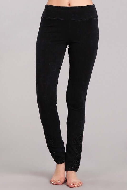 Mineral Washed Jeggings Crochet Ankle Detail Made in USA