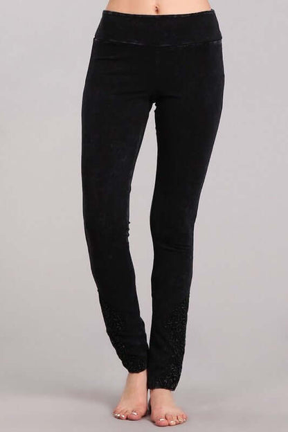 Mineral Washed Jeggings Crochet Ankle Detail Made in USA