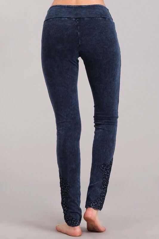 Mineral Washed Jeggings Crochet Ankle Detail Made in USA