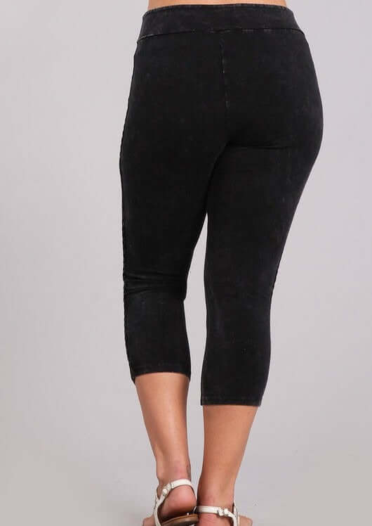 Crochet Striped Mineral Washed Capri Leggings Made in USA - Plus Size