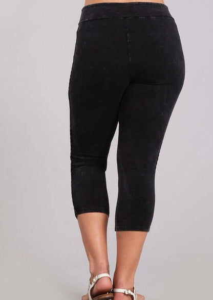 Crochet Striped Mineral Washed Capri Leggings Made in USA - Plus Size