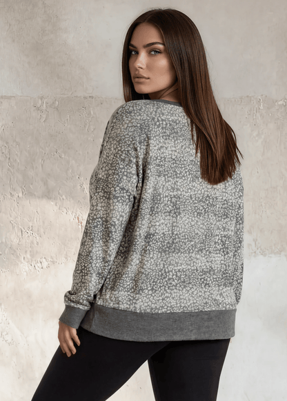 Mixed Pattern V-neck Sweater Top Plus Size in Gray