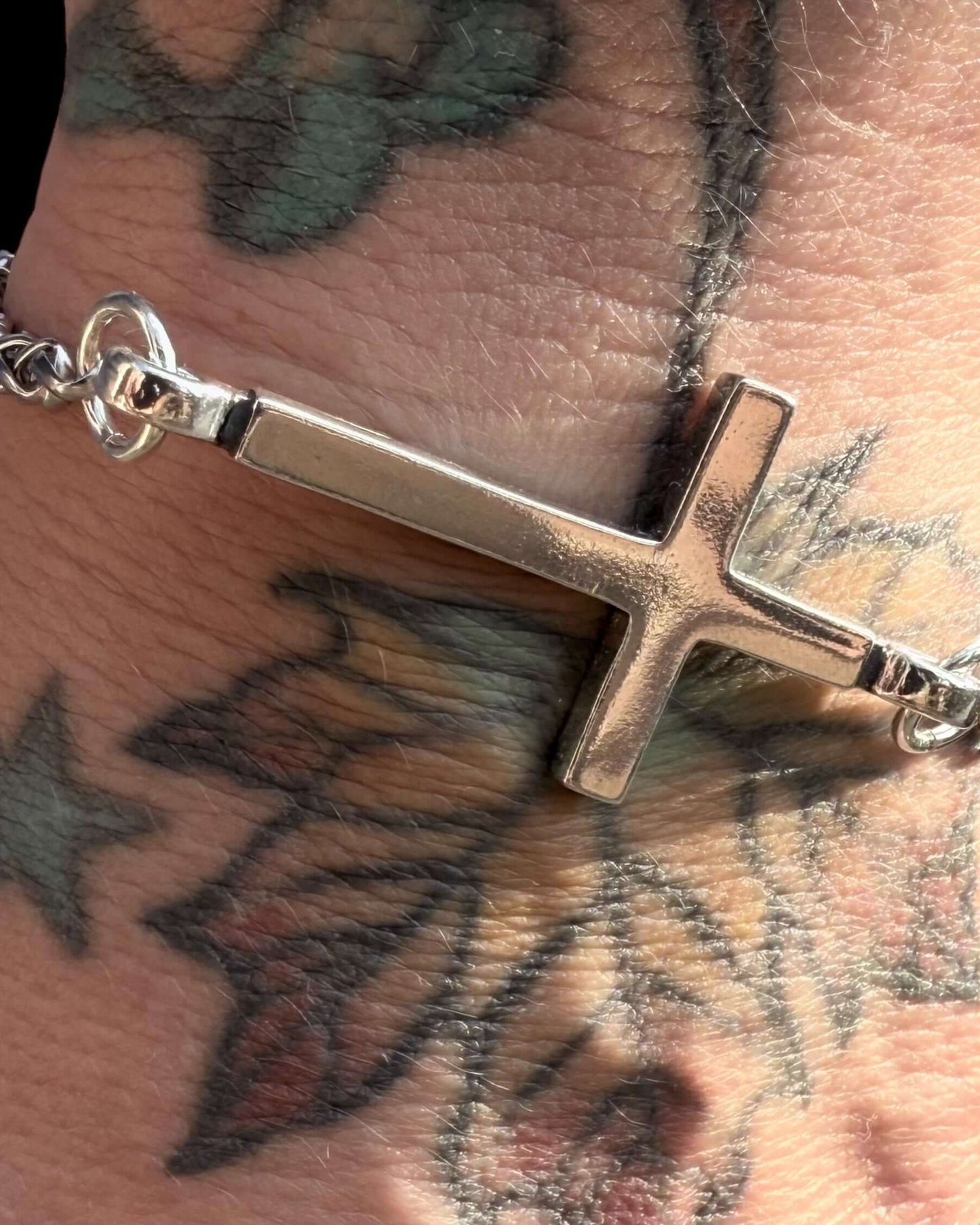*NEW FAITH Classic Cross Bracelet - Sterling Silver on Stainless Steel Chain