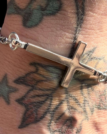 *NEW FAITH Classic Cross Bracelet - Sterling Silver on Stainless Steel Chain