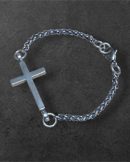 *NEW FAITH Classic Cross Bracelet - Sterling Silver on Stainless Steel Chain