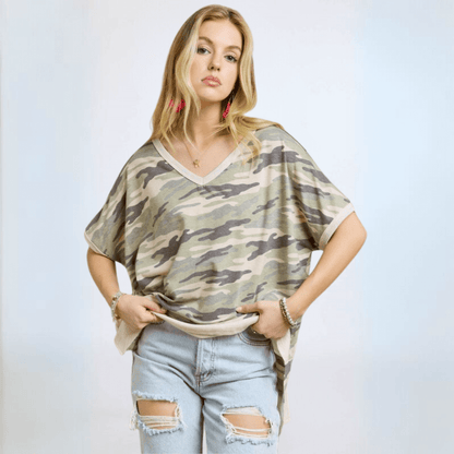 Cute Camo V-Neck Top Made in USA