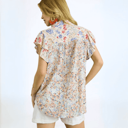 Pretty Prints Cotton Blend Top Made in USA