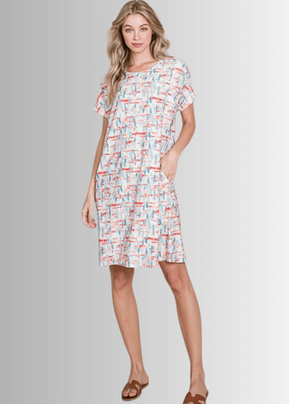 Summer Abstract Print Shirt Dress CLEARANCE FINAL SALE