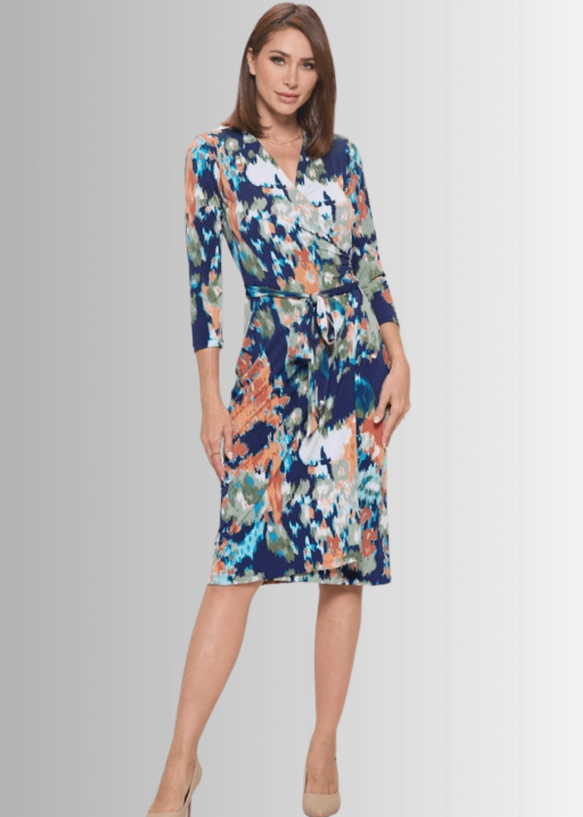Blue Abstract Print Jersey Wrap Dress
