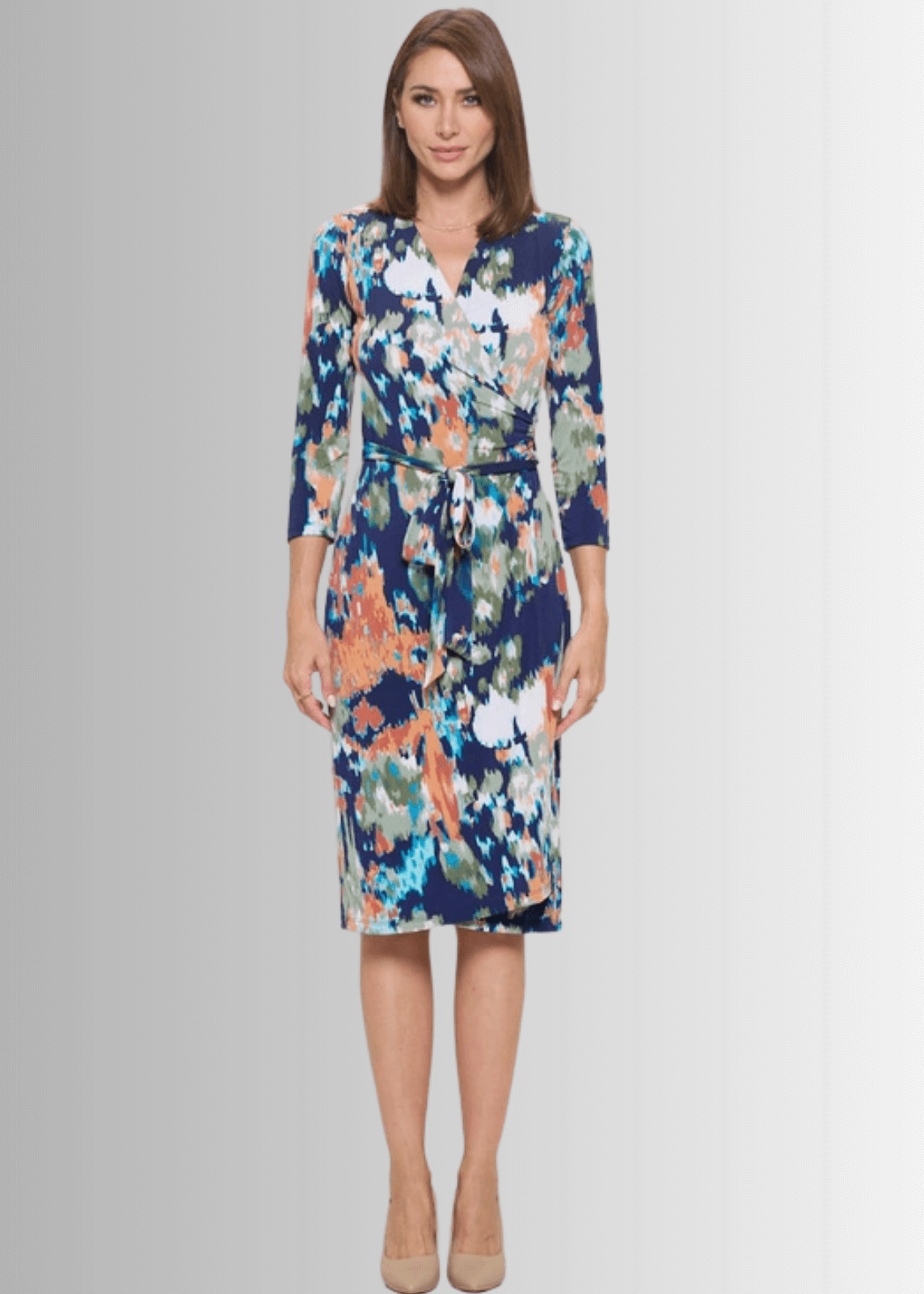 Blue Abstract Print Jersey Wrap Dress