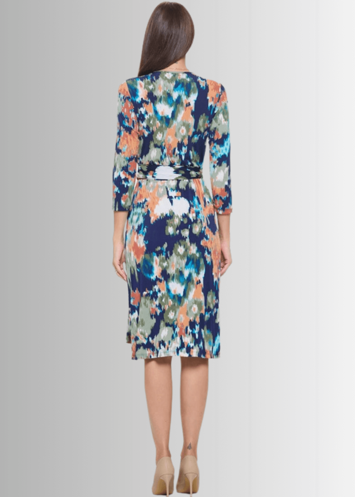 Blue Abstract Print Jersey Wrap Dress