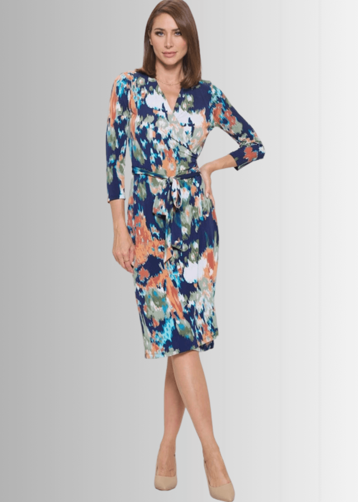 Blue Abstract Print Jersey Wrap Dress