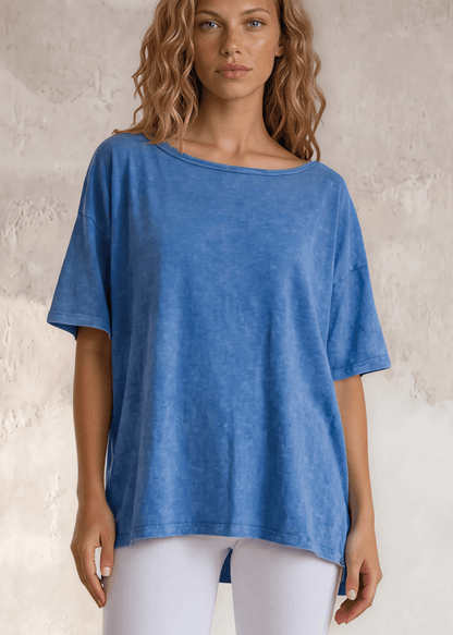 Aubree Cotton Slub Top in  Mineral Washed Blue