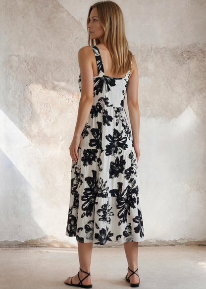 Melissa's Midi Dress in Black and White Floral