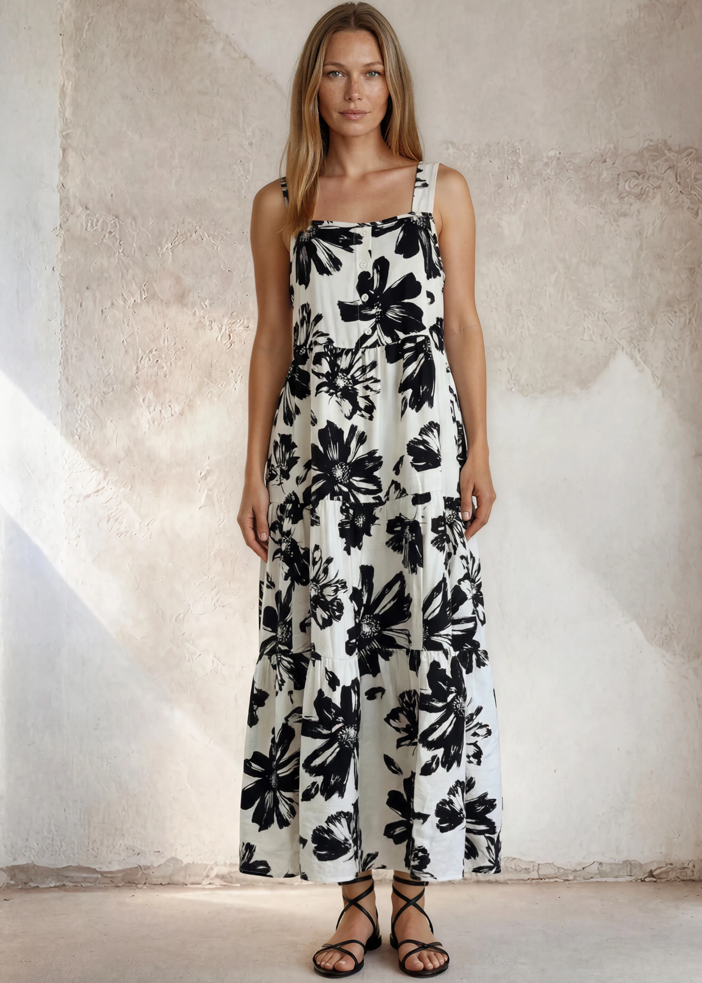Melissa's Midi Dress in Black and White Floral