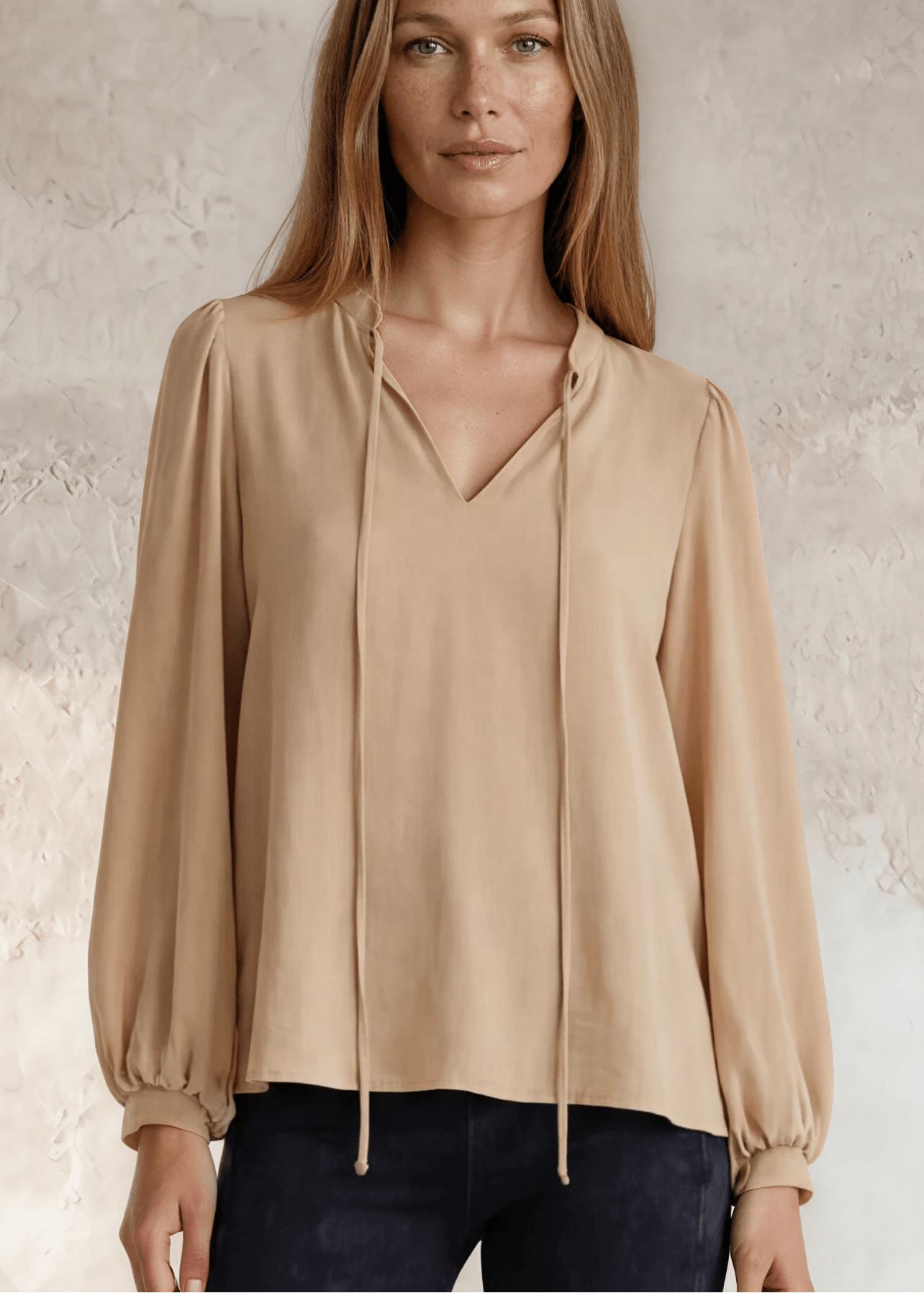 Champagne Matte Crepe Peasant Top