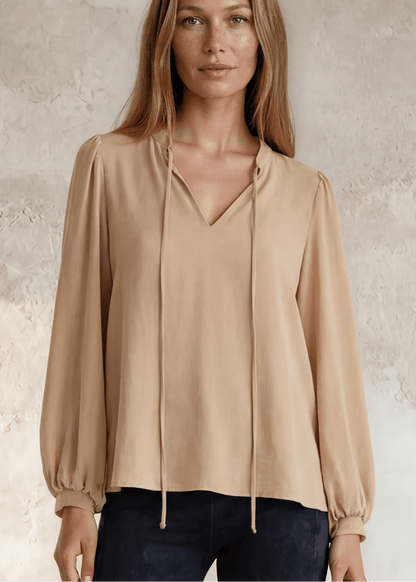 Champagne Matte Crepe Peasant Top