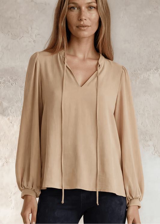 Champagne Matte Crepe Peasant Top