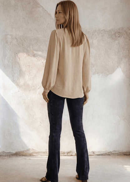 Champagne Matte Crepe Peasant Top