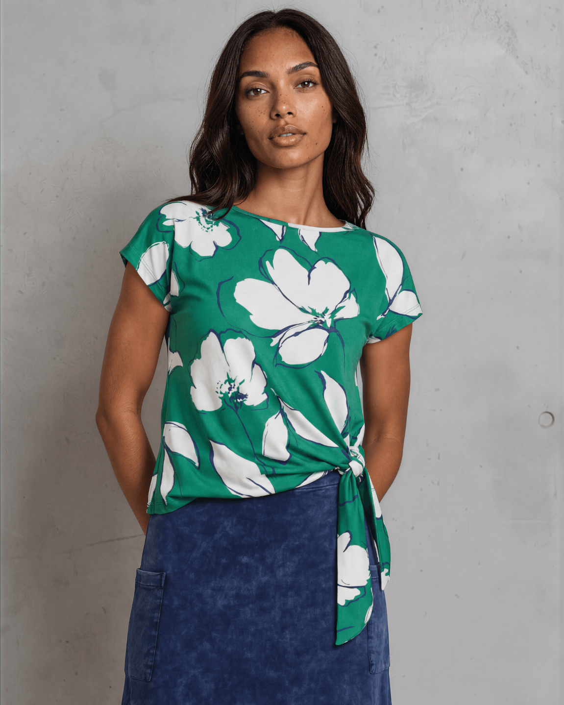 Farrah Flower Print Top W Knot Tie