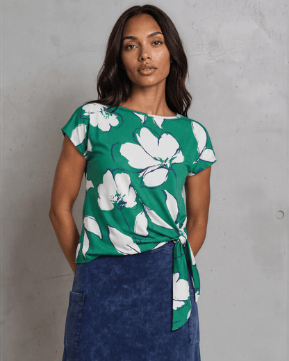 Farrah Flower Print Top W Knot Tie