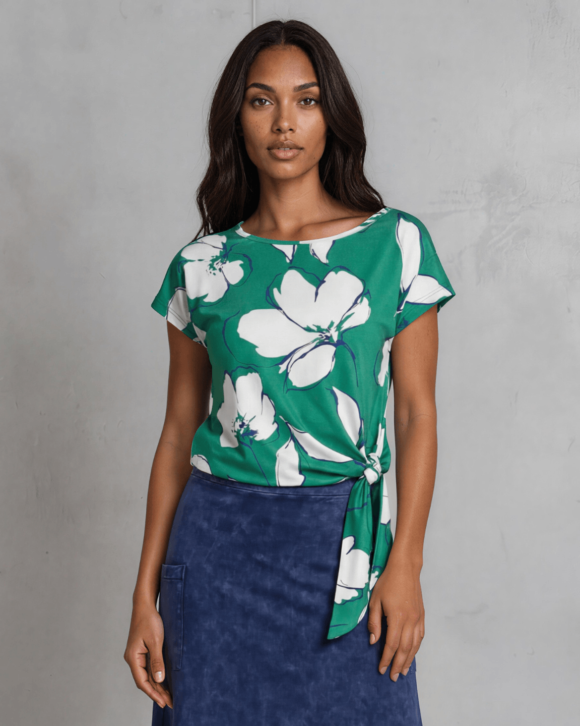 Farrah Flower Print Top W Knot Tie