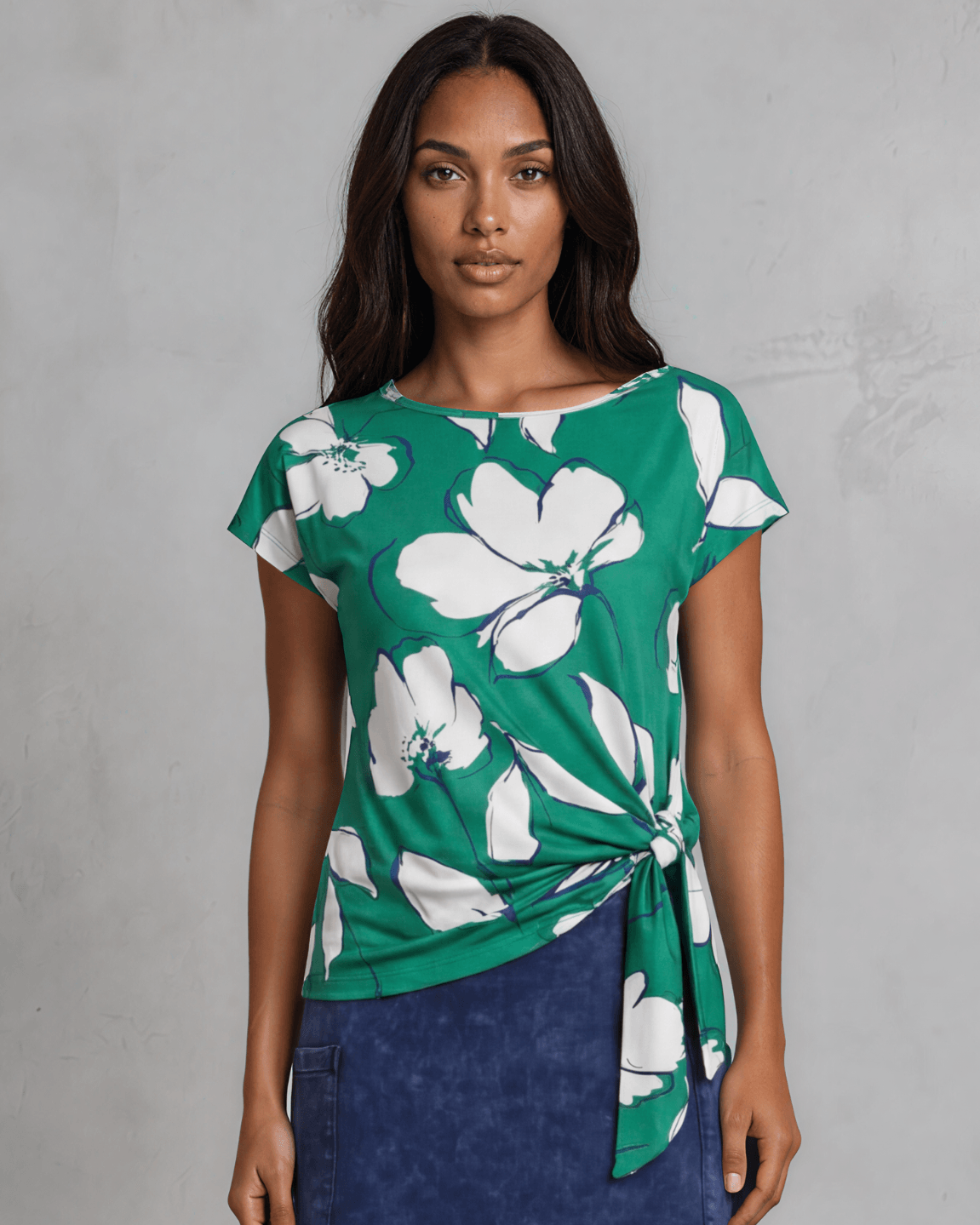 Farrah Flower Print Top W Knot Tie
