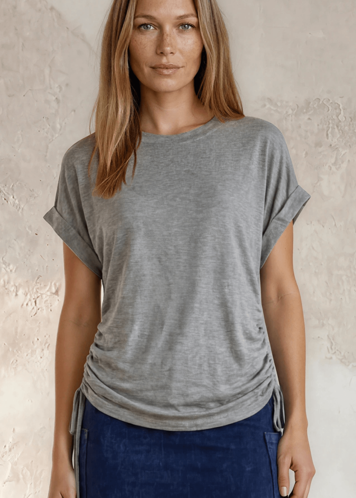 Rhonda Ruched Side Shirt in Heather Gray