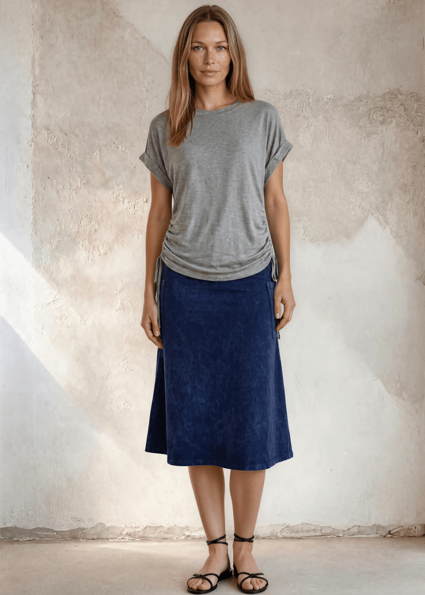 Rhonda Ruched Side Shirt in Heather Gray