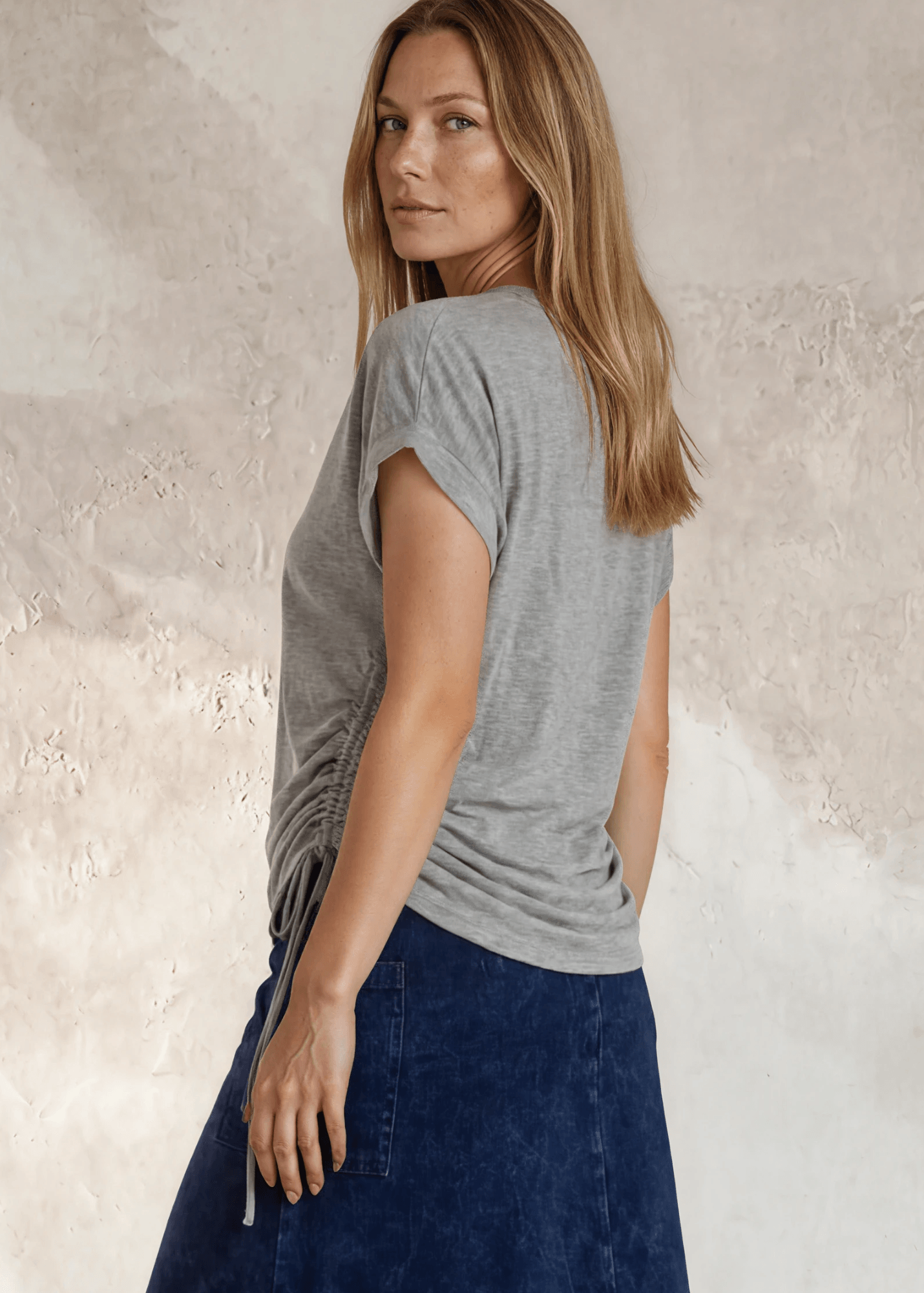 Rhonda Ruched Side Shirt in Heather Gray