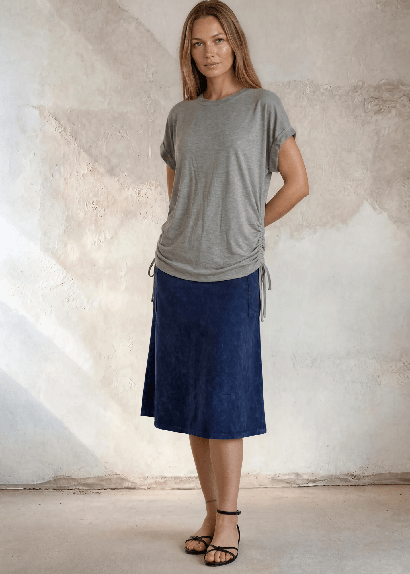 Rhonda Ruched Side Shirt in Heather Gray