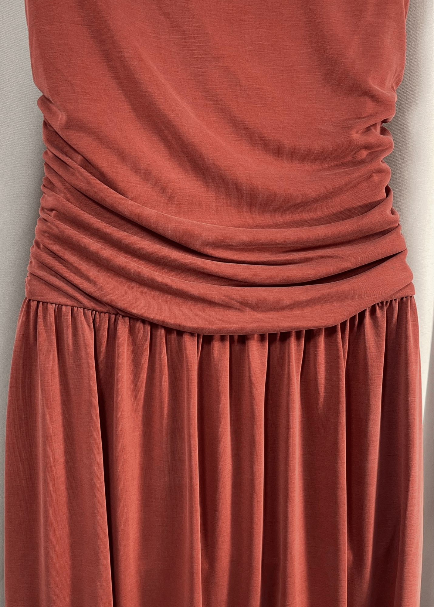 Tia Terracotta Boat Neck Ruched Maxi Dress | Made in USA
