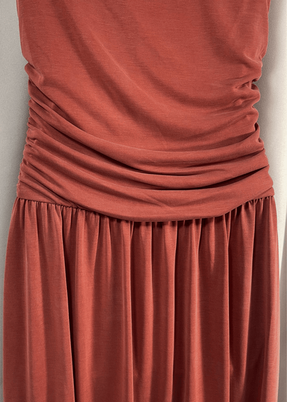 Tia Terracotta Boat Neck Ruched Maxi Dress | Made in USA