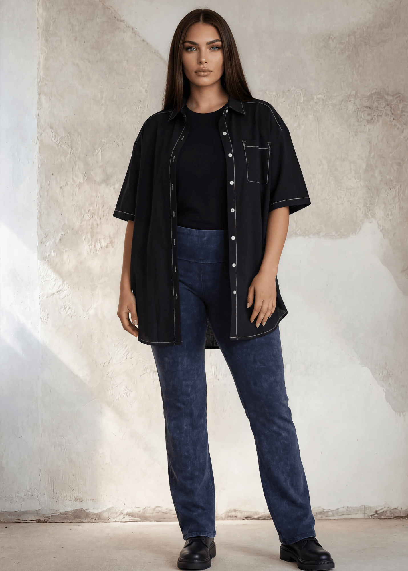 Ellie's Essential Cotton Stretch Bootcut Flare Plus Size Dark Denim