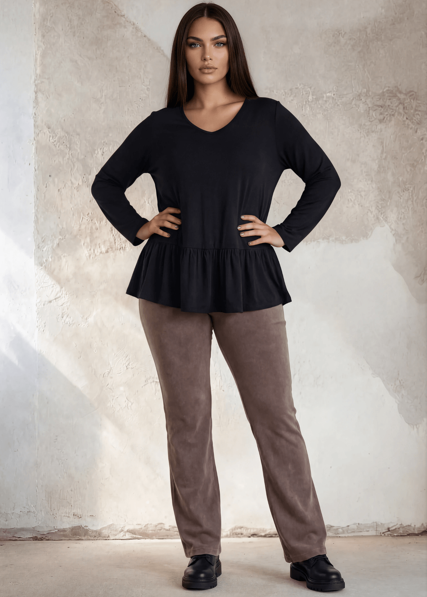 Ellie's Essential Cotton Stretch Bootcut Flare Plus Size Desert Taupe