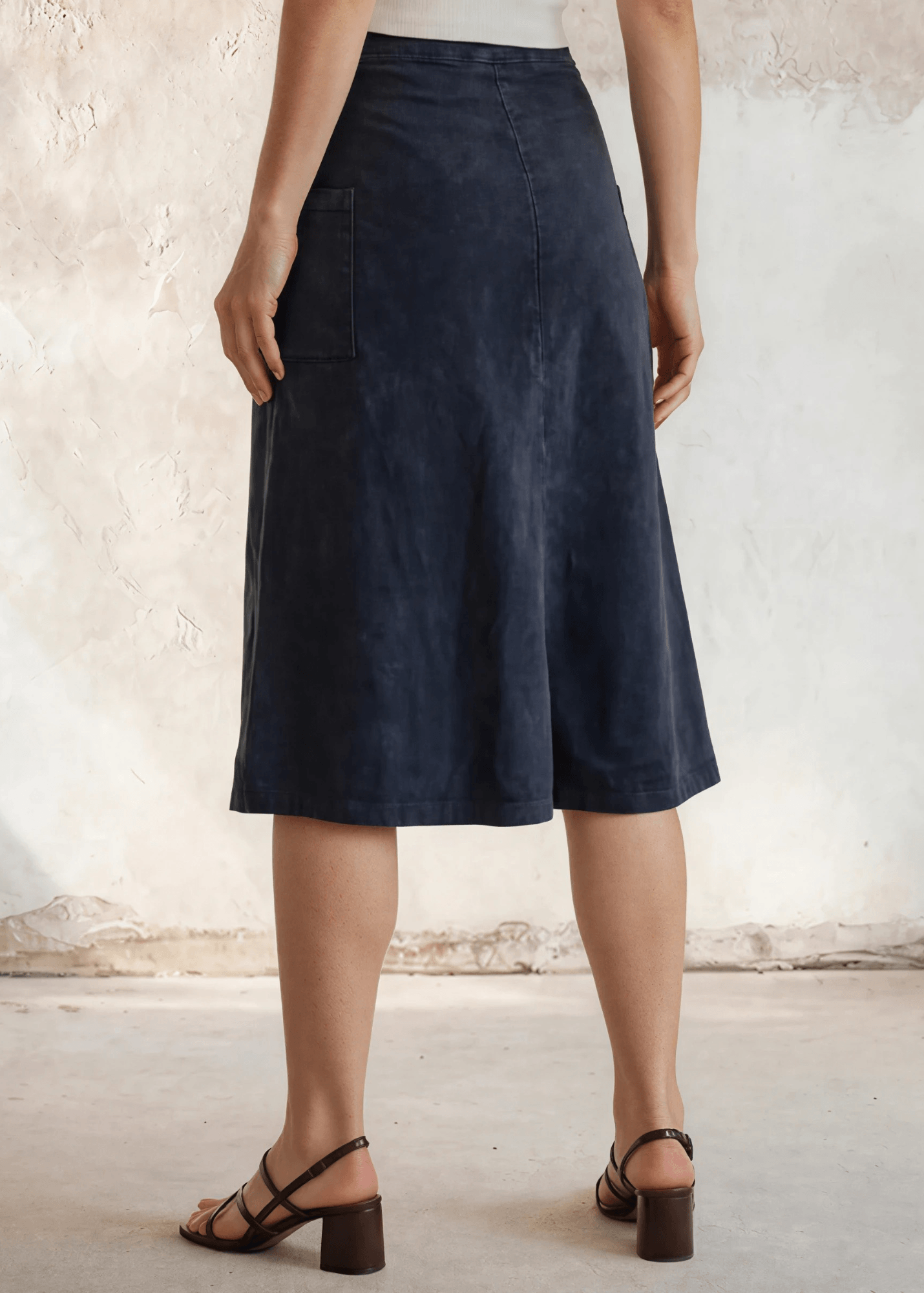 Ashville Versatile Cotton Skirt in Dark Grey-Blue Denim
