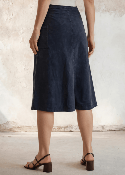 Ashville Versatile Cotton Skirt in Dark Grey-Blue Denim