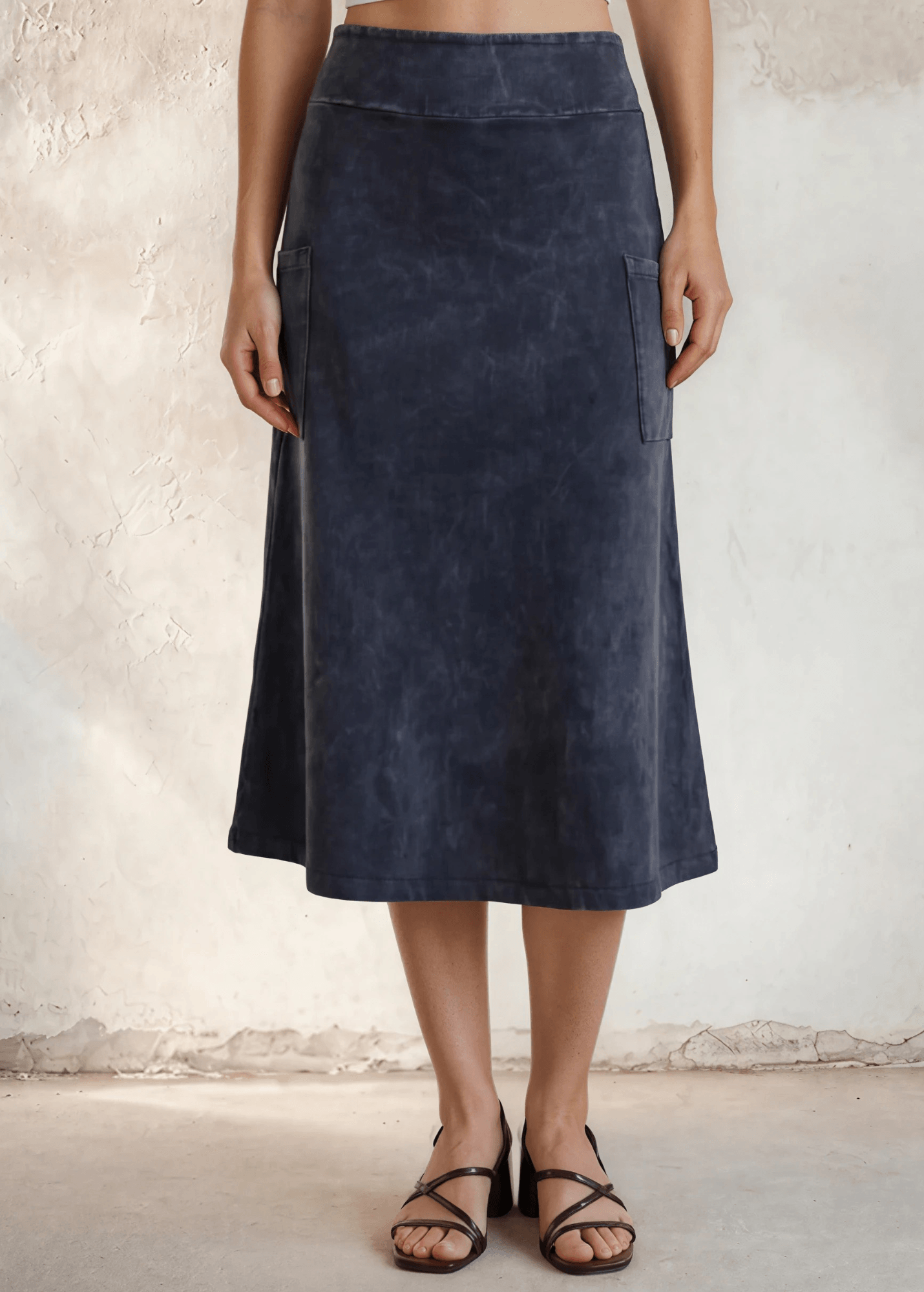 Ashville Versatile Cotton Skirt in Dark Grey-Blue Denim
