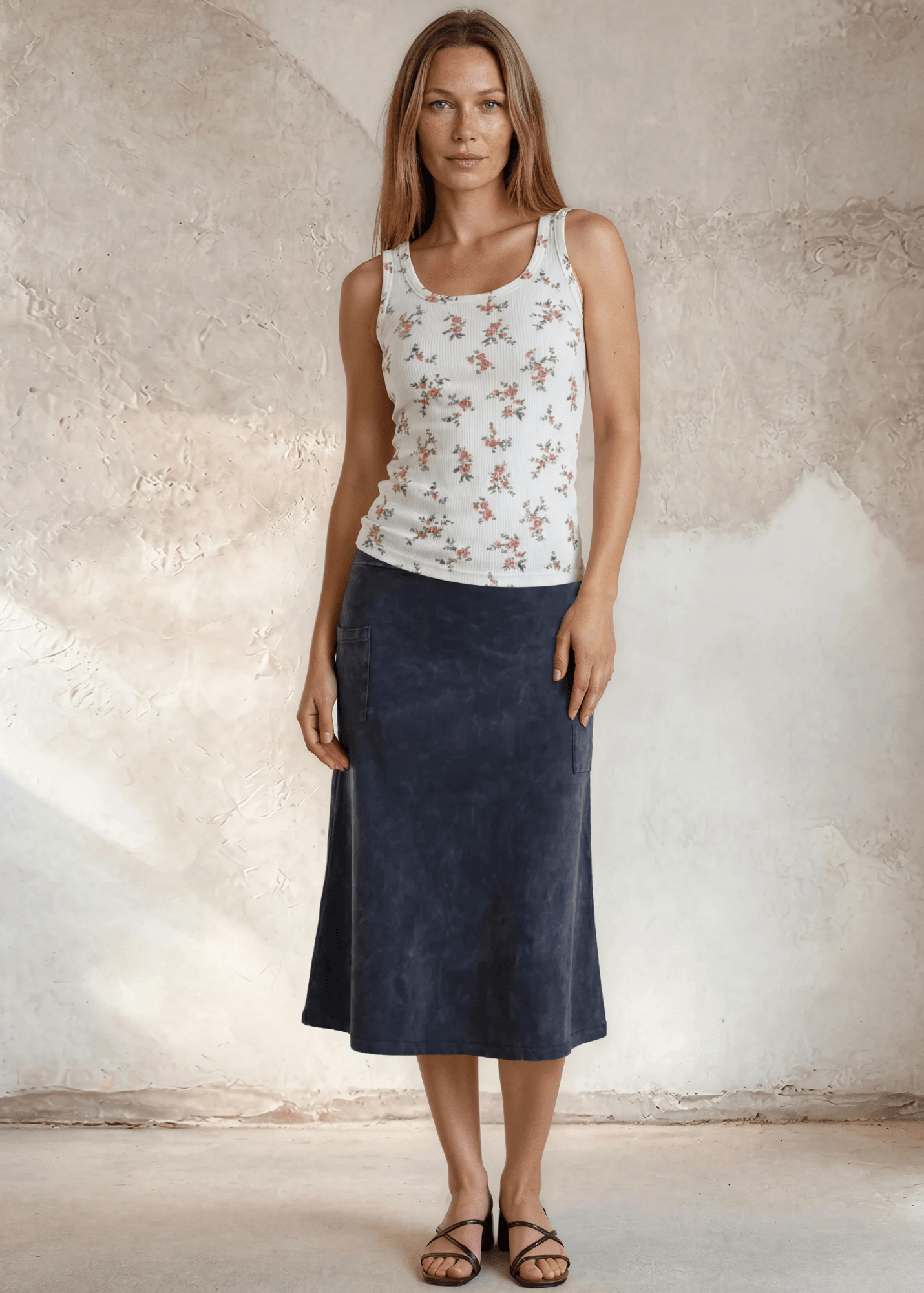 Ashville Versatile Cotton Skirt in Dark Grey-Blue Denim