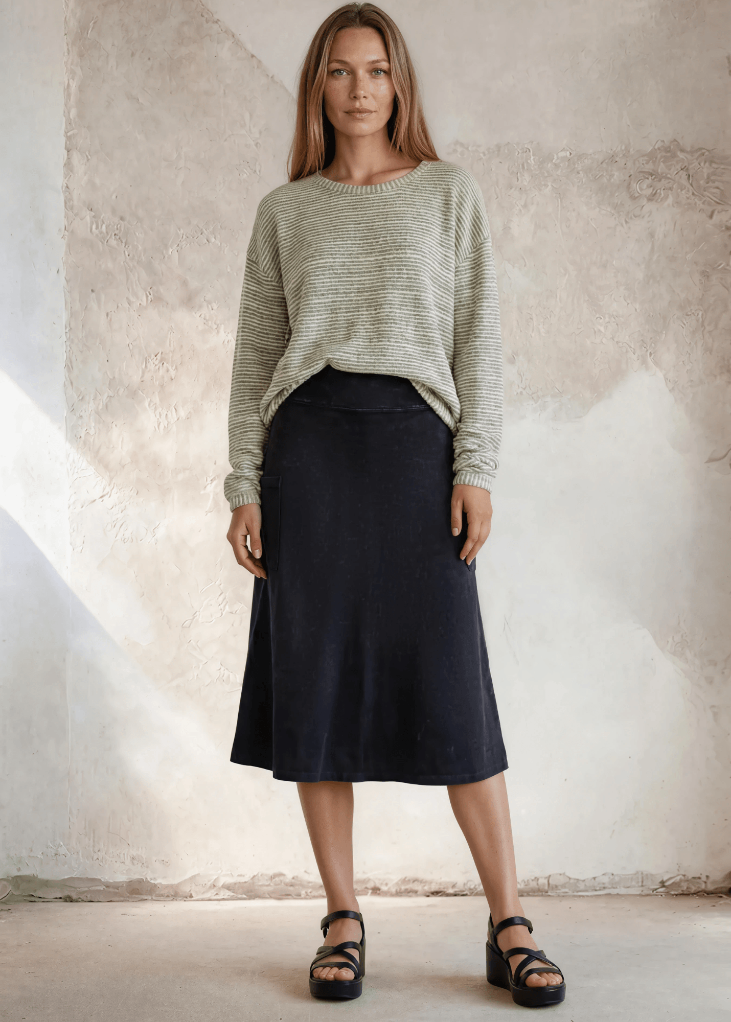 Ashville Versatile Cotton Skirt Black Denim