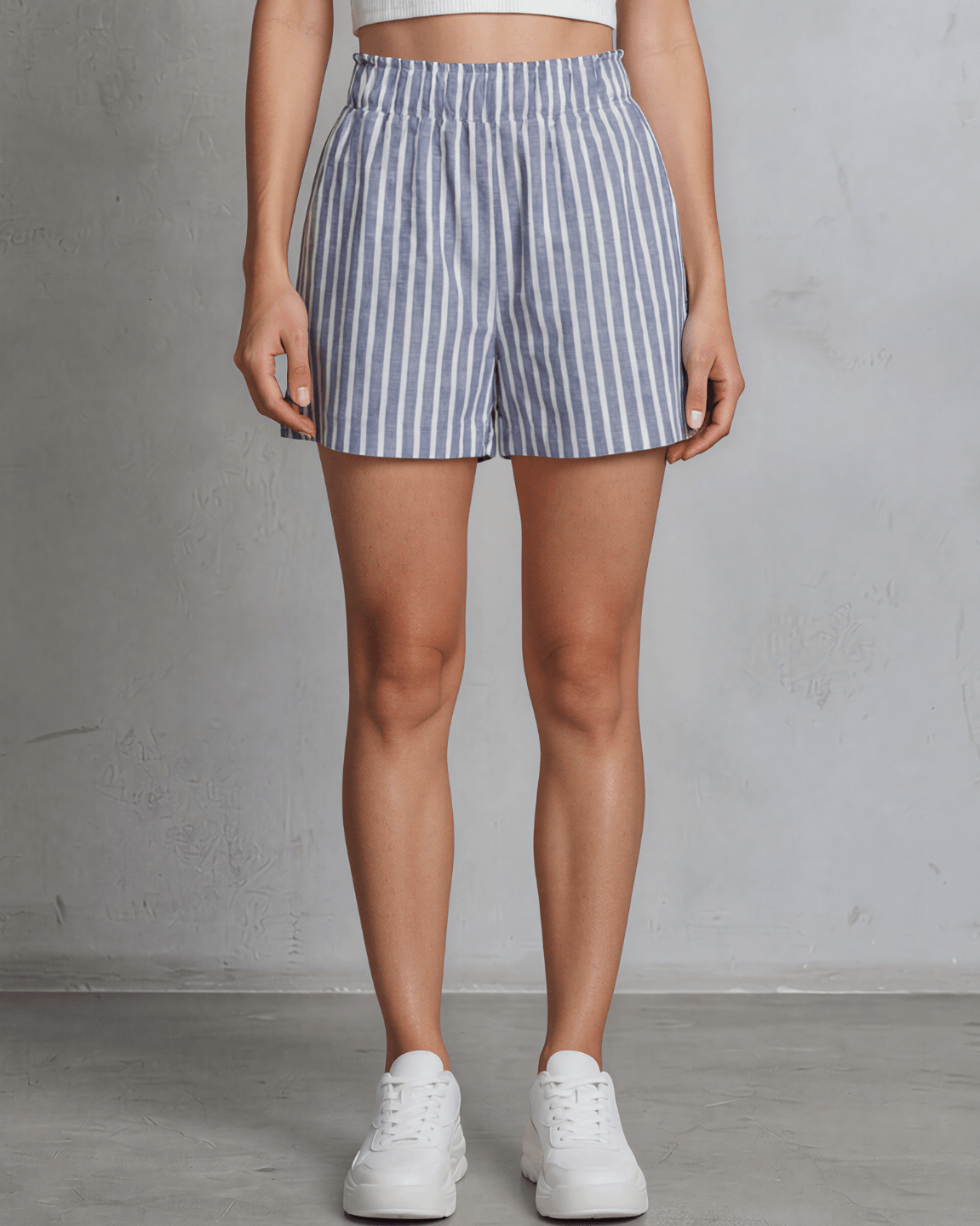 Stacy Striped Cotton Shorts in Navy