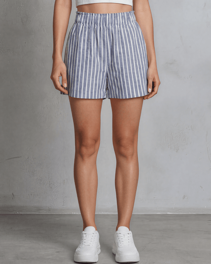 Stacy Striped Cotton Shorts in Navy